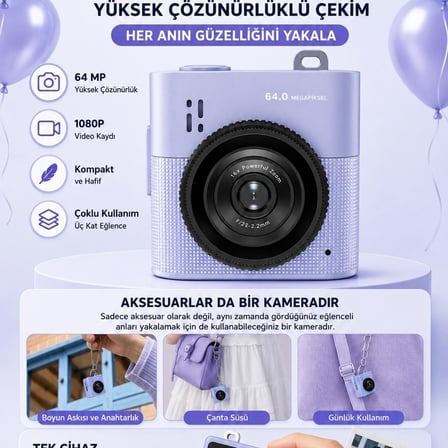Mini Dijital Kamera 64mp 16x Digital Zoom Retro Vintage 1.4’’ekranlı Video Kamera Taşınabilir Tasarım Mavi