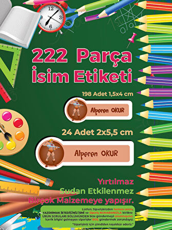 Okul Etiketi Kalem Defter Etiketi, He-Man Etiketi - 222 Adet Folyo Sticker