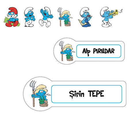 Okul Etiketi Kalem Defter Etiketi, Şirinler V1 Etiketi - 222 Adet Folyo Sticker