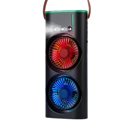 Şarjlı Buharlı Serinletici Fan Rgb Işıklı Çift Pervaneli Masa Fanı