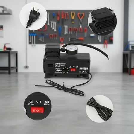 250 Psı Oto Hava Kompresörü - 220v Ve 12v Uyumlu Yol Yardım Lastik Şişirme Pompası