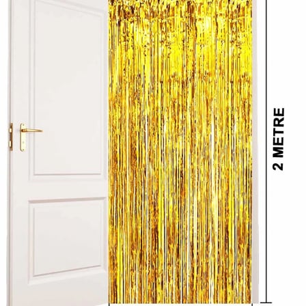 Altın Gold Renk Ekstra Metalize Parlak Saçaklı Arka Fon Perde İthal A Kalite 1x2 Metre