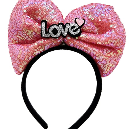 Led Işıklı 3 Farklı Fonksiyonda Yanan Gümüş Love Yazılı Fuşya Pembe Fiyonk Taç 20x17 Cm