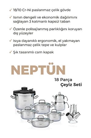 Acar 17160 Karat 18 Prç Neptün Platin Çeyiz Seti