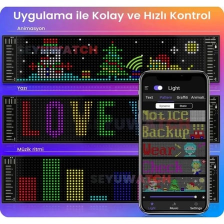 Led Ekran Matrix Panel Cama Yapışan En Büyük Boy 16x96 Led Sayısı Araba Yazısı 12cm-59.5cm