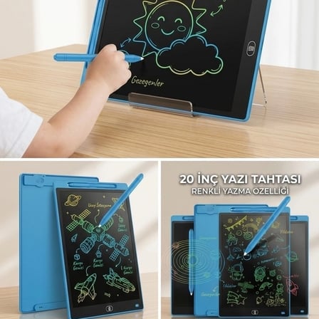 20 Inc Renkli Lcd Grafik Dijital Kalemli Çizim Tableti Yazı Tahta Not Yazma Eğitim Tableti Mavi