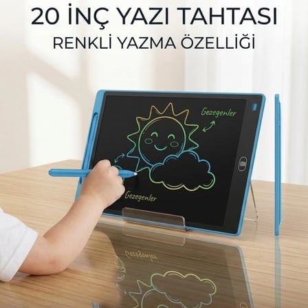 20 Inc Renkli Lcd Grafik Dijital Kalemli Çizim Tableti Yazı Tahta Not Yazma Eğitim Tableti Mavi