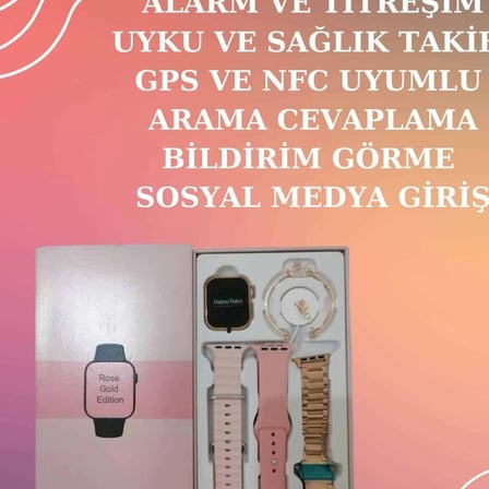 Yeni Nesil Pembe Dokunmatik Ekran Akıllı Saat Ve  Kulaklığı Kablosuz Bluetooth Kulaklık