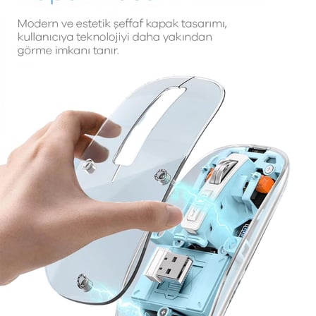 Bluetooth Usb Çift Modlu Sessiz Mouse, Şeffaf Mıknatıslı Kapaklı, Type-c Şarjlı, Dpı Ayarlı, Kablosuz 10m Çekim Mesafeli, Masaüstü Kısayol Tuşlu, Taşınabilir Şarjlı Mouse Beyaz
