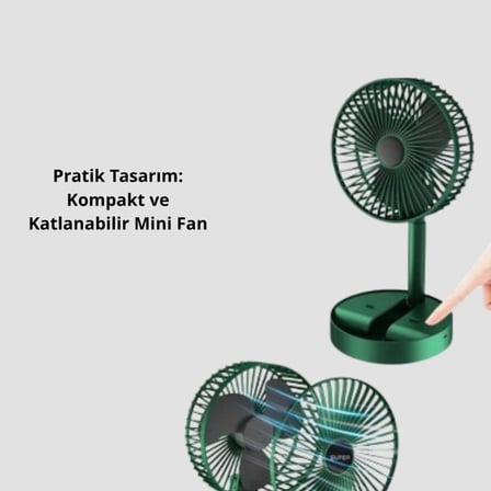 Taşınabilir Şarjlı Mini Fan – Katlanabilir Gövde, 3 Hız Kademesi