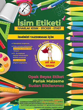 Okul Etiketi Kalem Defter Etiketi, She-Ra Okul Etiketi - 60 Adet 4cm Opak Sticker