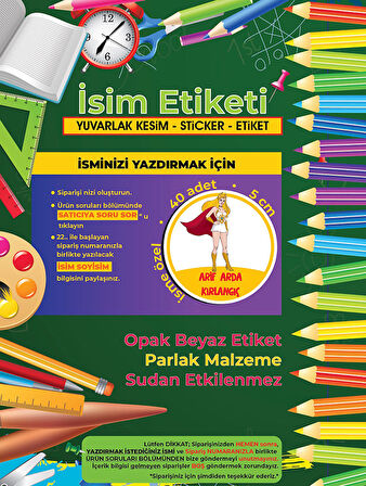 Okul Etiketi Kalem Defter Etiketi, She-Ra Okul Etiketi - 40 Adet 5cm Opak Sticker