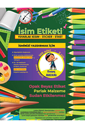 Okul Etiketi Kalem Defter Etiketi, Pepee Etiketi - 100 Adet 3cm Opak Sticker