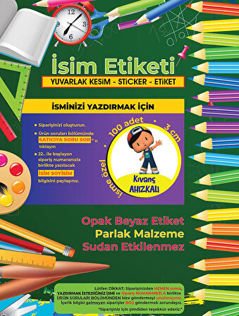 Okul Etiketi Kalem Defter Etiketi, Pepee Etiketi - 100 Adet 3cm Opak Sticker