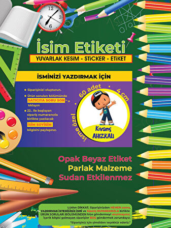 Okul Etiketi Kalem Defter Etiketi, Pepee Etiketi - 60 Adet 4cm Opak Sticker
