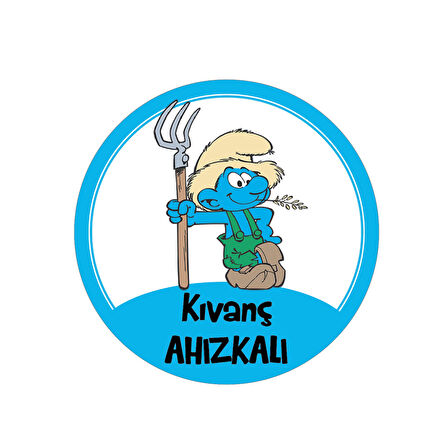 Okul Etiketi Kalem Defter Etiketi, Şirinler V1 Etiketi - 60 Adet 4cm Opak Sticker