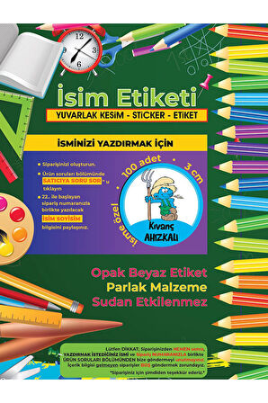 Okul Etiketi Kalem Defter Etiketi, Şİrinler V1 Etiketi - 100 Adet 3cm Opak Sticker