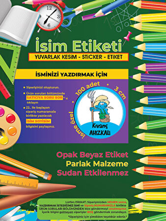 Okul Etiketi Kalem Defter Etiketi, Şİrinler V1 Etiketi - 100 Adet 3cm Opak Sticker
