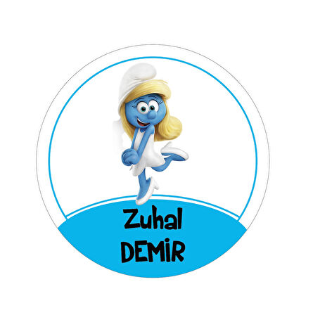 Okul Etiketi Kalem Defter Etiketi, Şirinler V4 Etiketi - 40 Adet 5cm Opak Sticker