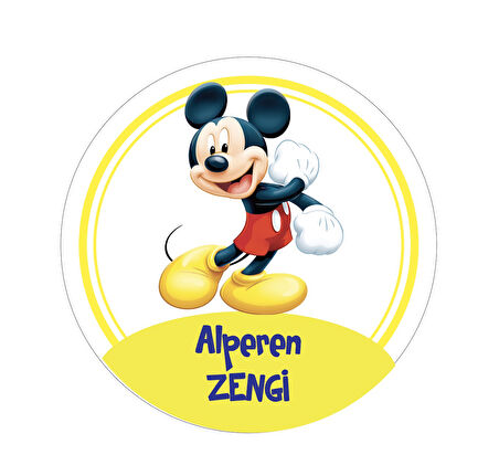 Okul Etiketi Kalem Defter Etiketi, Mickey Mouse Etiketi - 100 Adet 3cm Opak Sticker