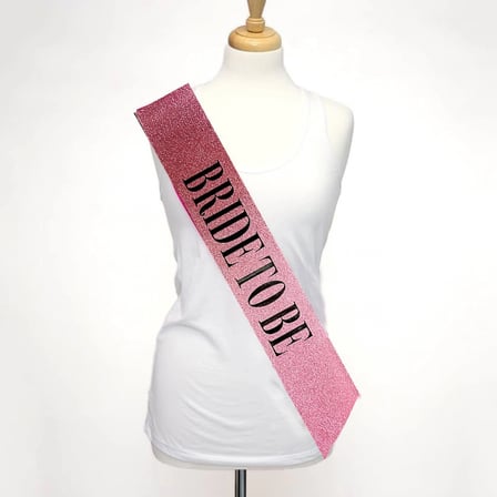 Pembe Üzeri Siyah Büyük Bride To Be Yazılı Simli Işıltılı Kuşak Kemer 10 Cm Genişlik