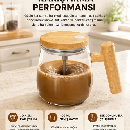 Manyetik Karıştırıcı Kupa – 400 Ml, C Tipi Şarjlı, Akıllı Tasarım Yeni Nesil