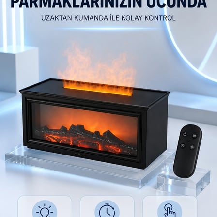 Dekoratif Şömine Görünümlü Nemlendirici Uzaktan Kumandalı Renkli Led Işıklı Difüzör
