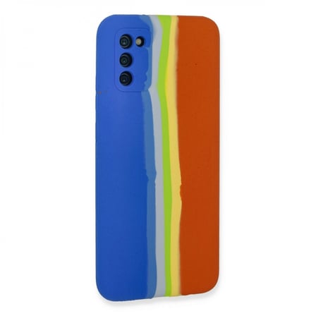 Samsung Galaxy A03s Kılıf Ebruli Lansman Silikon - Mavi-turuncu