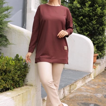 Yeni Stil Kahve Arma Detaylı Tunik 10020