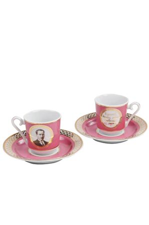 2 li Atatürk Kahve Fincan Takımı Pembe
