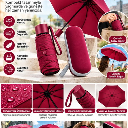 Kapsül Şemsiye Bordo