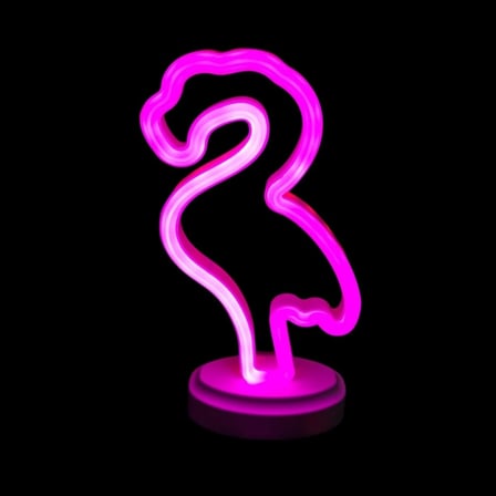 Neon Işıklı Flamingo Yazılı Masa Gece Lambası Pil+usb