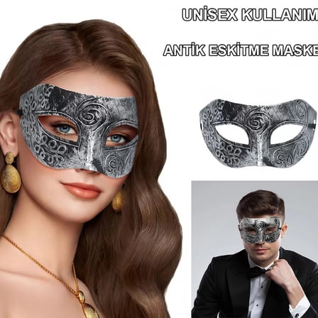 Gümüş Eskitme Yüz Maskesi - Antik Tarz Balo Maskesi