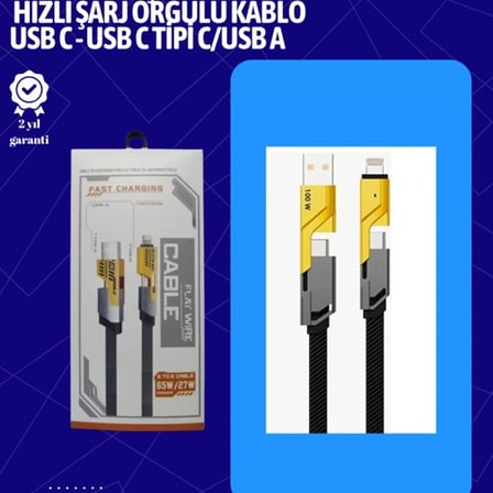 Usb-c Ve Lightning Uyumlu 4'ü 1 Arada Kablo – 65w Hızlı Şarj, Örgülü Dayanıklı Yapı