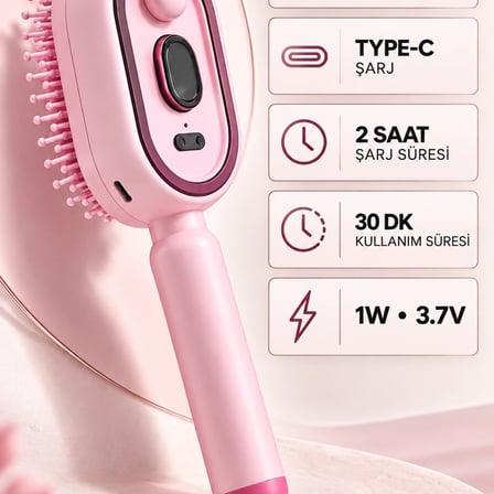 Elektrikli Spreyli Saç Tarağı 300 Mah Type‑c Şarjlı İnce Spreyli Antistatik Bakım Fırçası Pembe