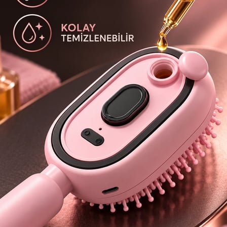 Elektrikli Spreyli Saç Tarağı 300 Mah Type‑c Şarjlı İnce Spreyli Antistatik Bakım Fırçası Pembe