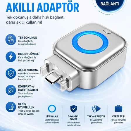 Akım Korumalı Type-c Akıllı Şarj Ayırıcı Otomatik Şarj Kesici Batarya Koruma Adaptörü Hızlı Şarj Destekli