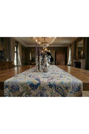 Menekşe Çiçek Baskılı Duck Kumaş Runner 40X140 Cm 761