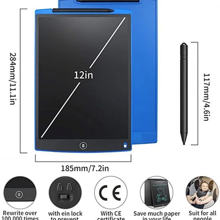 12 İnc Writing Lcd Grafik Dijital Kalemli Çizim Tableti Yazı Tahta Not Yazma Eğitim Tableti