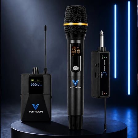 Mikrofon Seti Uhf Çift Kanal Profesyonel El Mikrofonu 50-80m Menzil