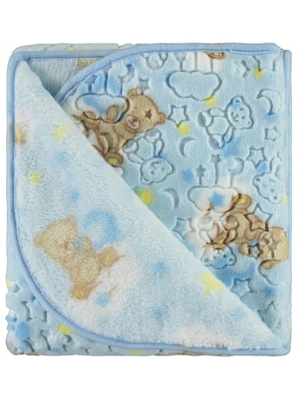 Civil Baby Pamuklu Ayıcık Figürlü 100x120 cm Bebek Battaniyesi Mavi