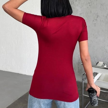 Rahat Ve Şık Kısa Kollu Bisiklet Yaka Likralı Viskon Penye Body Bordo