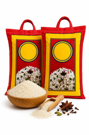 2'li Set Hindistan Orijinal Uzun Tane 10 kg Çiftli Kulplu Kumaş Çuval Basmati Pirinç