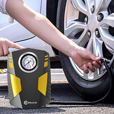 Enraco 12V Taşınabilir Hava Pompası Kompresör Araç Lastik Şişirme ve Tamir Seti