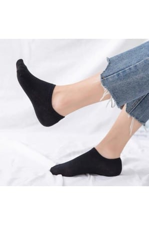 Kadın 10 Lu Paket Siyah  Düz Patik Çorap