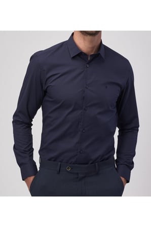 Erkek Lacivert Uzun Kol Slim Fit Klasik Gömlek