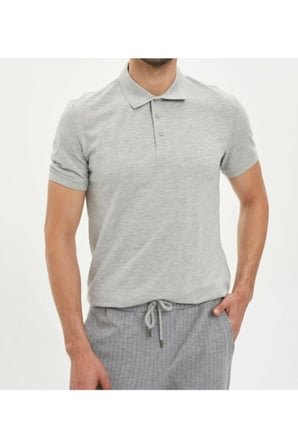 Erkek Gri Basic Polo Yaka T-shirt