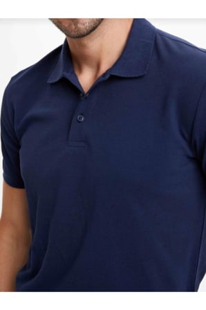 Erkek Lacivert Polo Yaka Slimfit Basic Tshirt