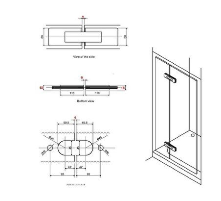 Kale Cam Kapı Cam Cama Paraduş Menteşe KD 070/30-101