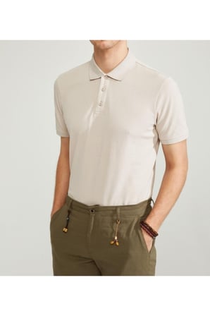 Erkek Krem Basic Polo Yaka T-shirt